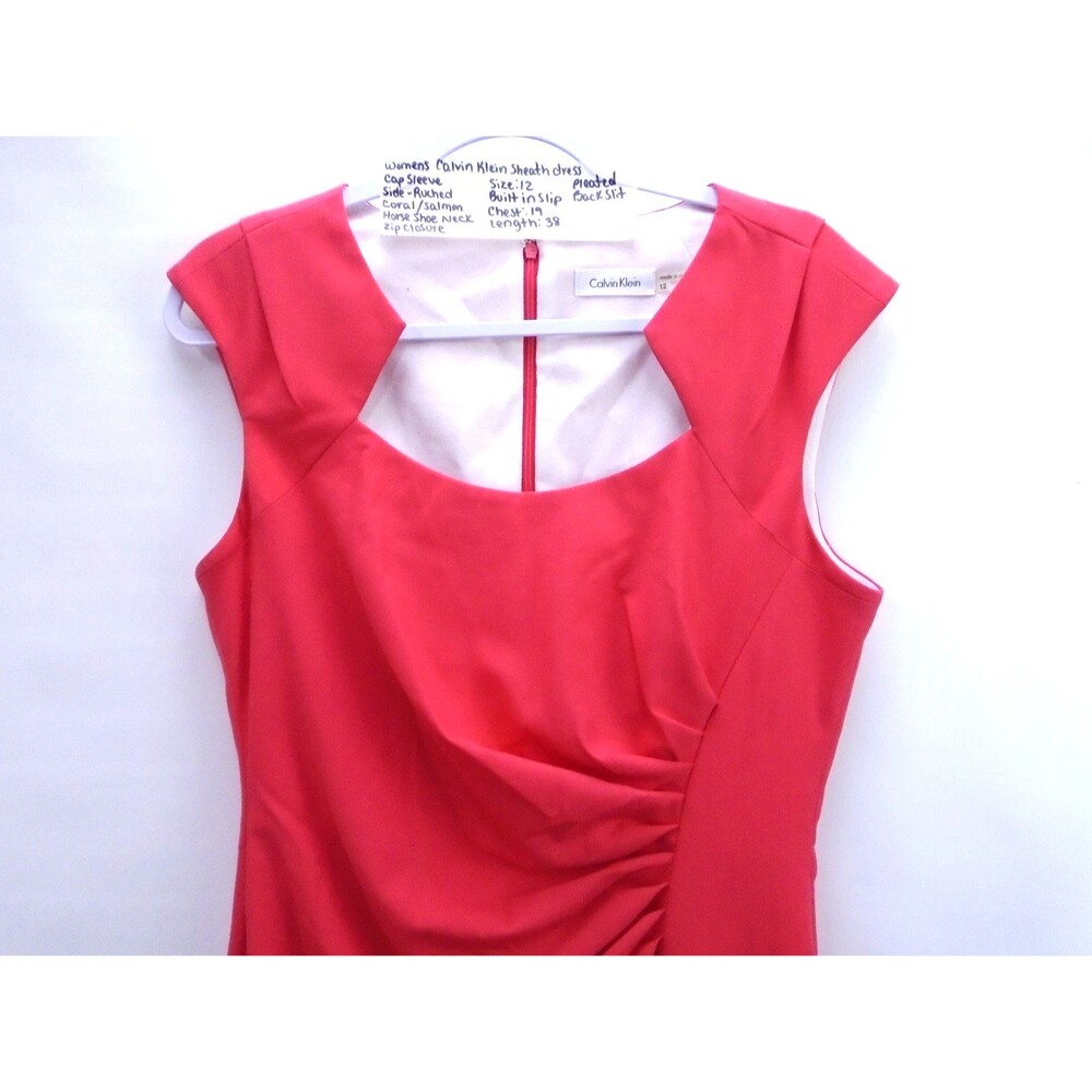 Calvin Klein Sheath Dress Womens Size 12 Side Ruched Horseshoe Neck Sleeveless - Picture 2 of 14